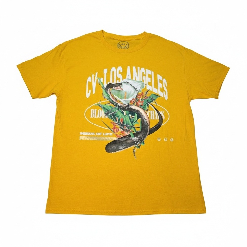 Civil Regime CV-Los Angeles T-Shirt‎ Mens Large Yellow Snake Flower Graphic Tee